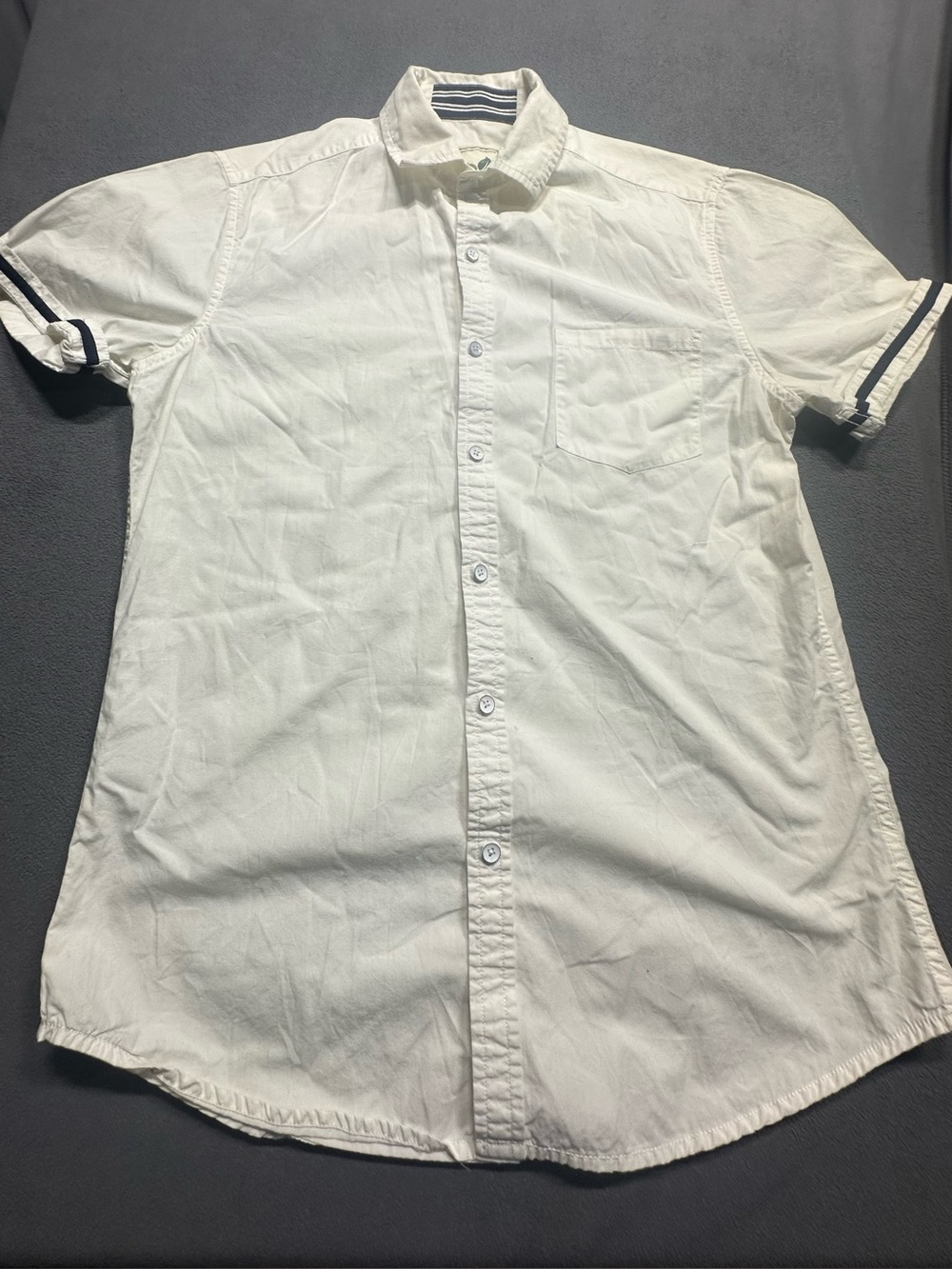 Alexander Julian White Short-Sleeve Button-Down Shirt with Navy Trim